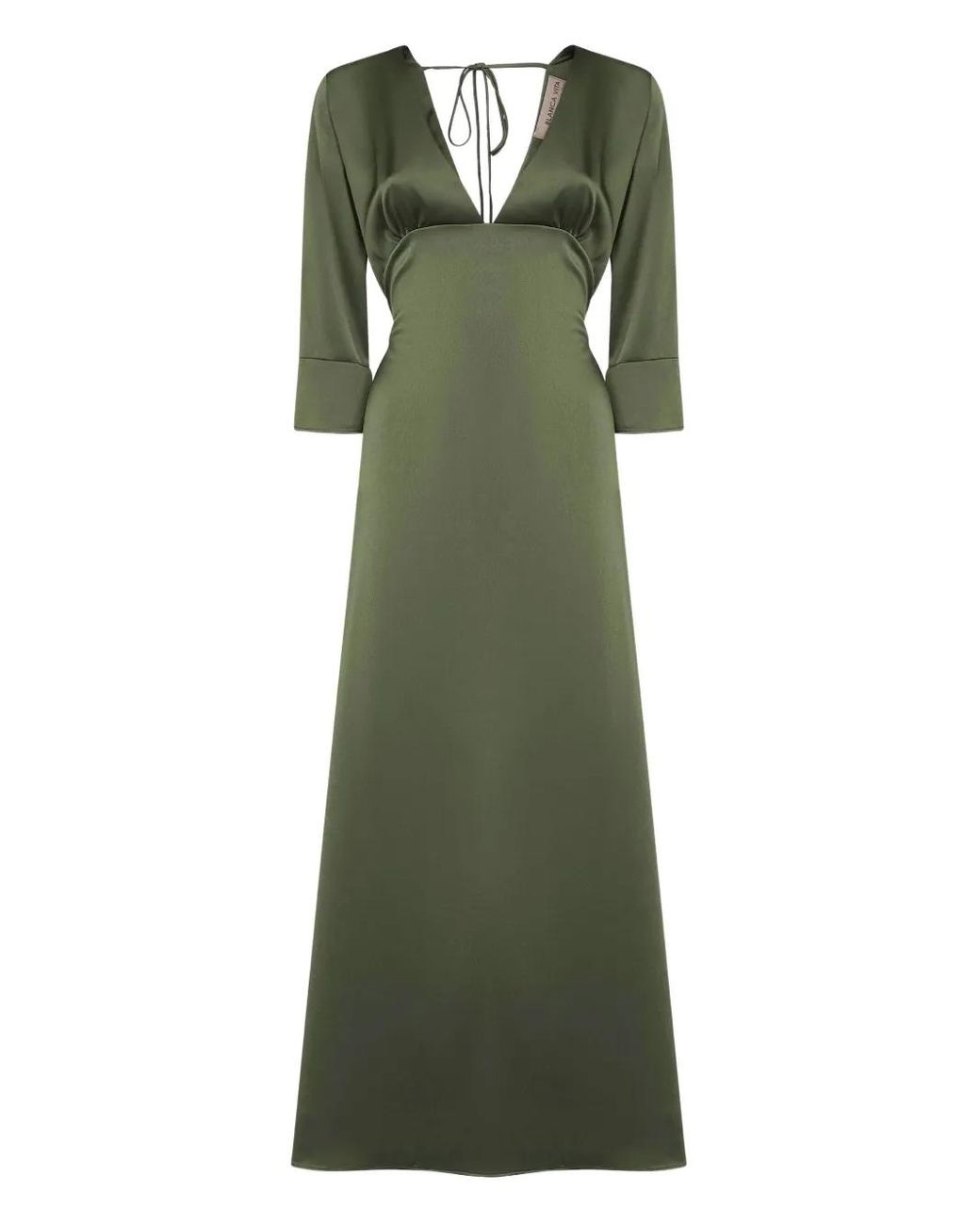 Blanca Vita Green Neck-Tie Flared Dress