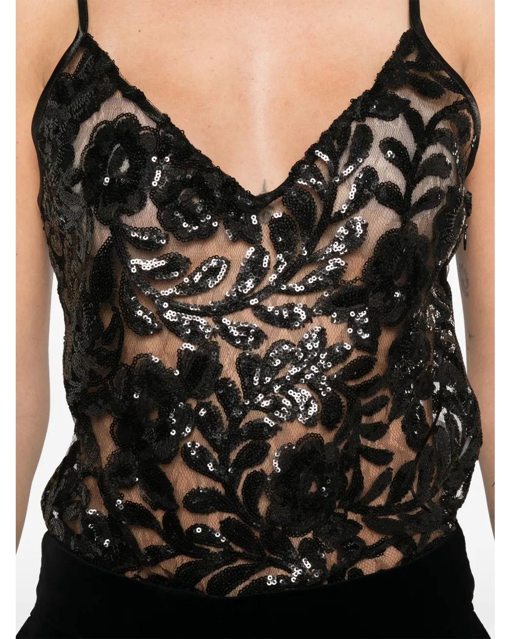 Golden Goose Deluxe Brand Black Sequin V-Neck Top