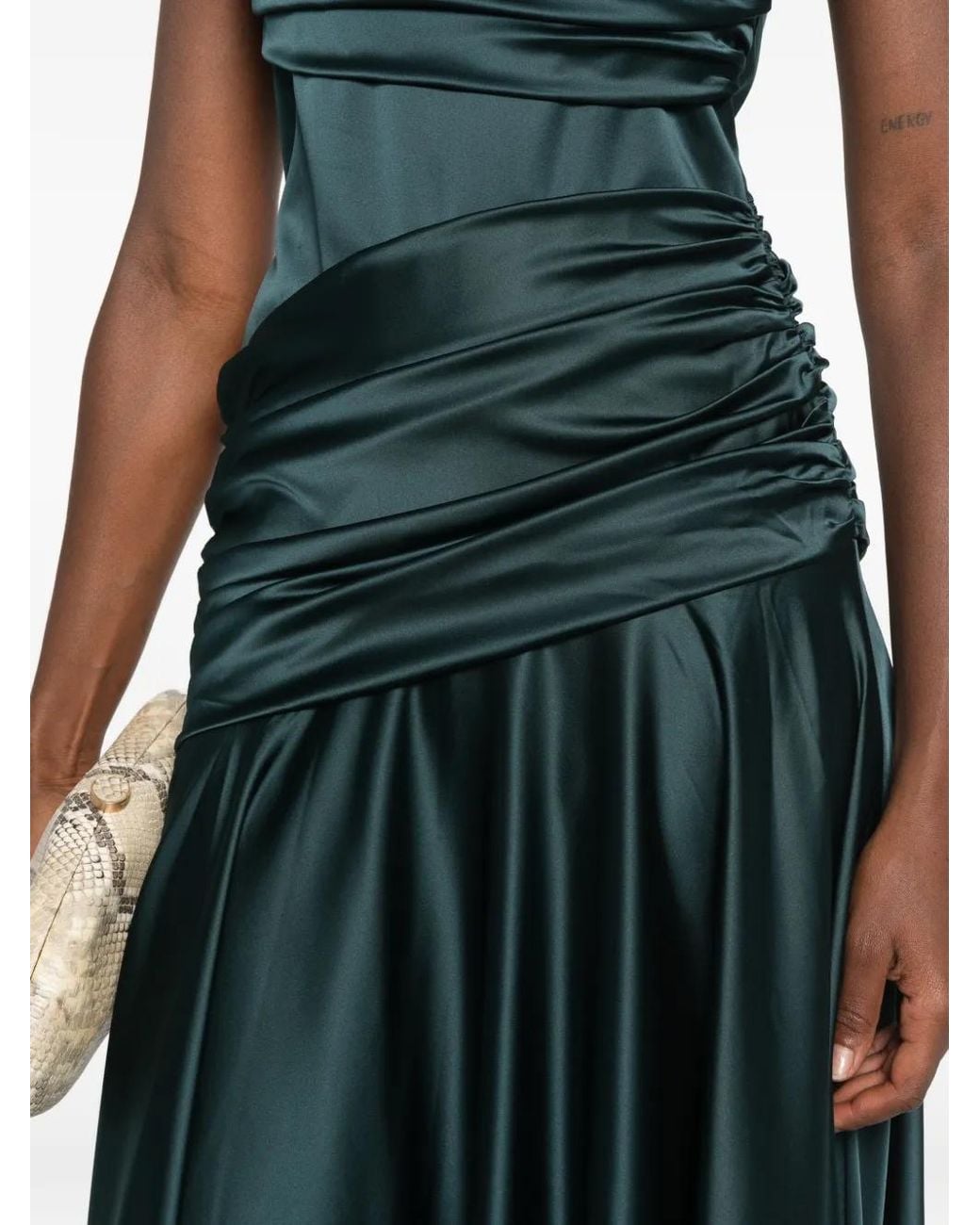 La Petite Robe Di Chiara Boni Green Rushed Satin-Finish Maxi Dress
