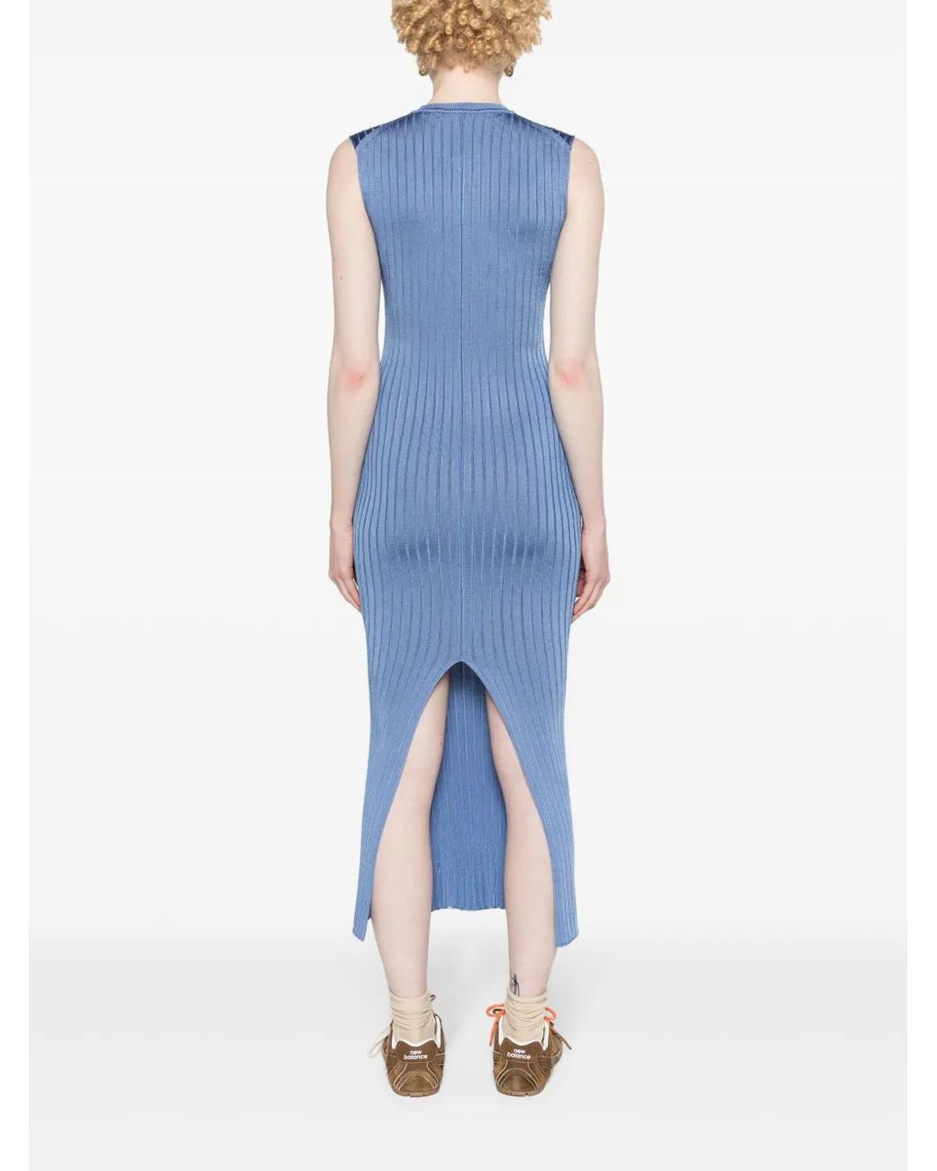Marni Blue Logo-Jacquard Ribbed-Knit Maxi Dress