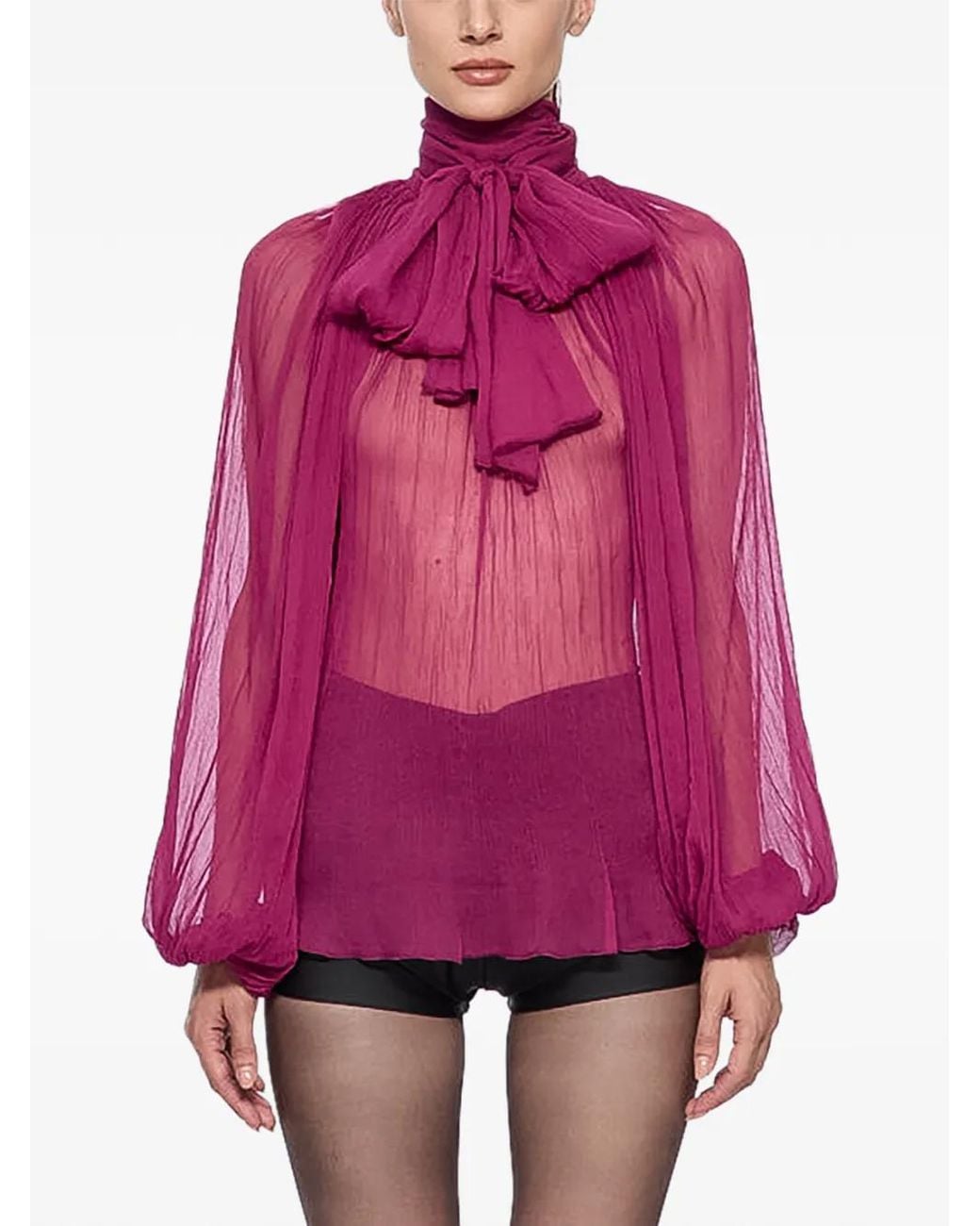 Atu Body Couture Pink Scarf-Detail Silk Blouse