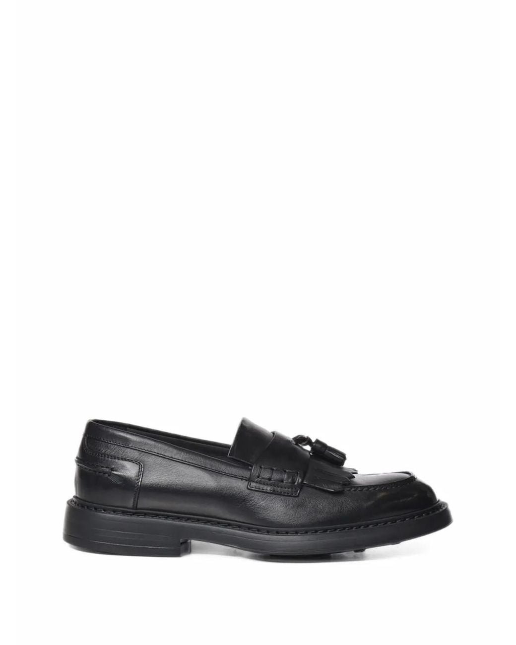 Doucal's Black Tassel Kiltie Loafers for men