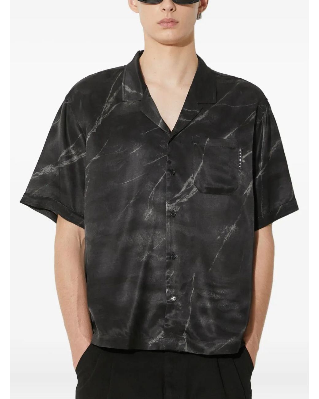 Stampd Black Marble-Print Short-Sleeve Shirt for men