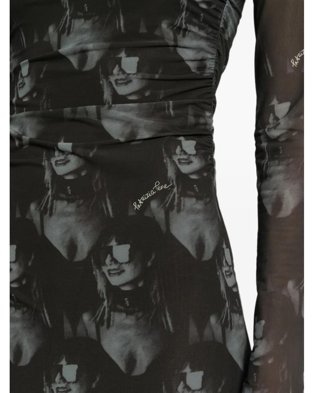 Patrizia Pepe Black Graphic-Print Ruched Midi Dress