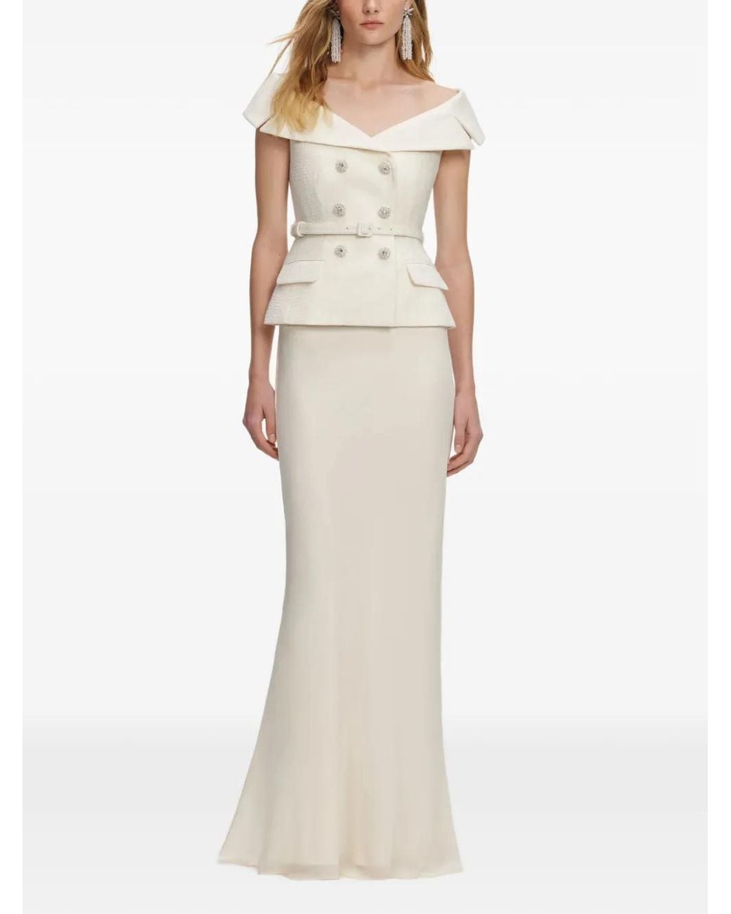 Self-Portrait Natural Embellished-Belted Maxi Dress
