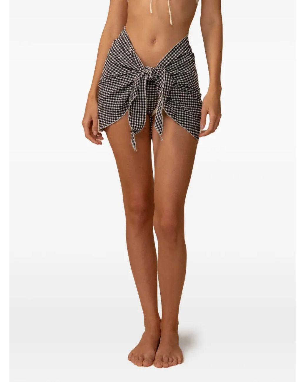 Montce Black Gingham-Check Sarong Mini Skirt