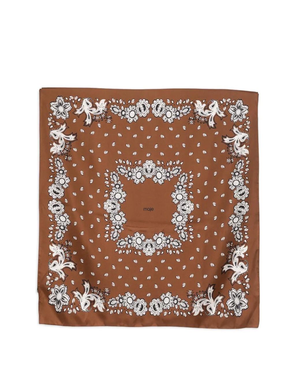 Maje Brown Bandana Print Silk Scarf