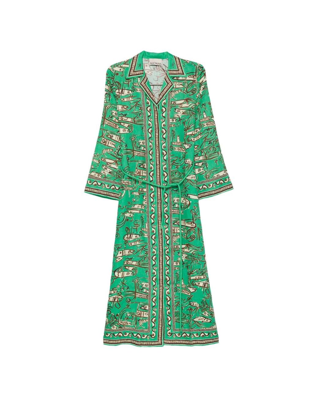 ALÉMAIS Green Fish Sticks Printed Maxi Dress