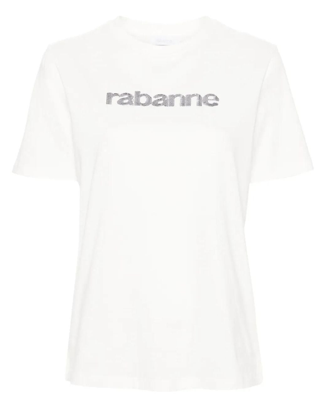 Rabanne White Sequined-Logo Cotton T-Shirt