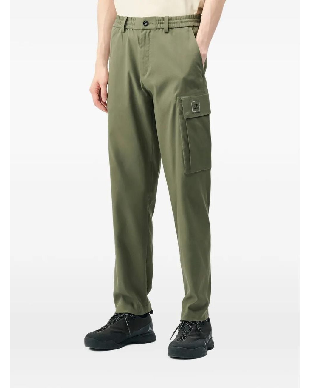 C P Company Green Metropolis Series Technical Panama No Side Seam Cargo Pants for men