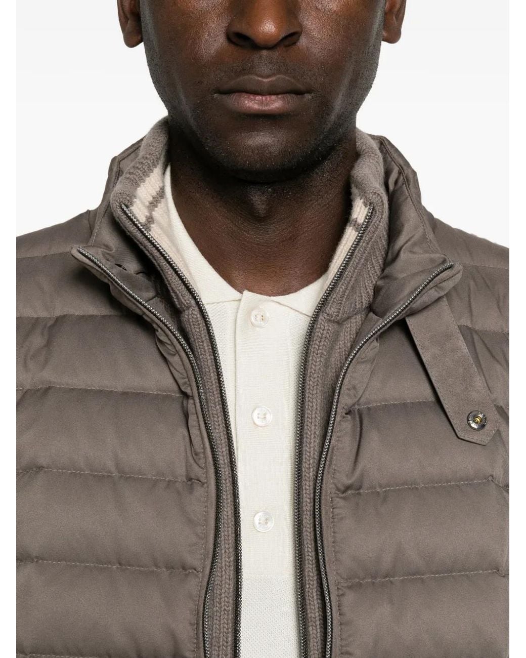 Herno Brown Quilted Panel Knitted Jacket for men