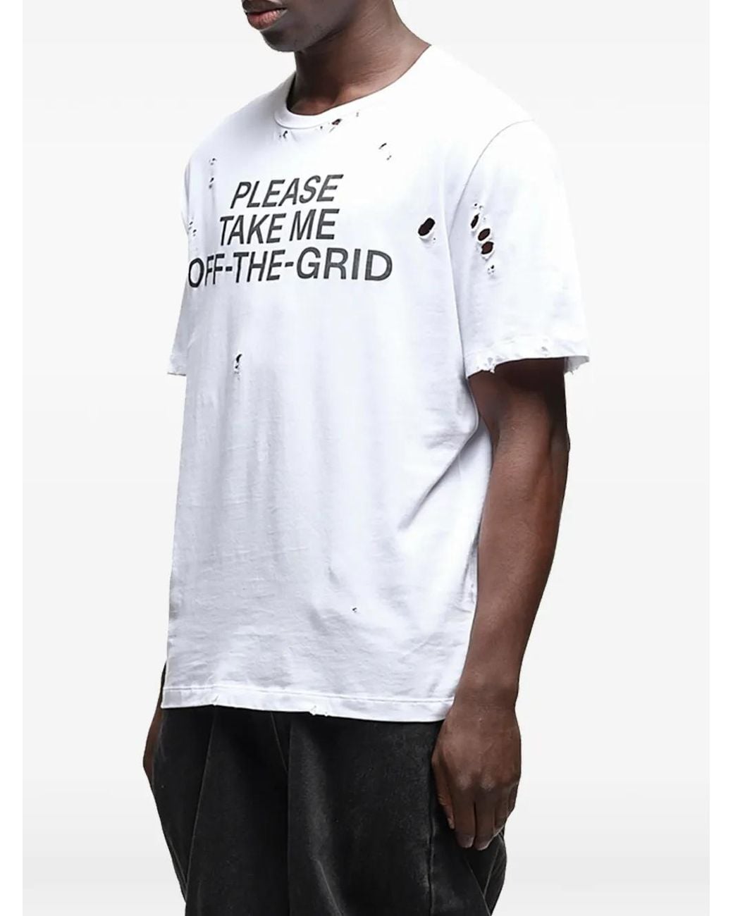 Waldi White Distressed Slogan-Print T-Shirt for men
