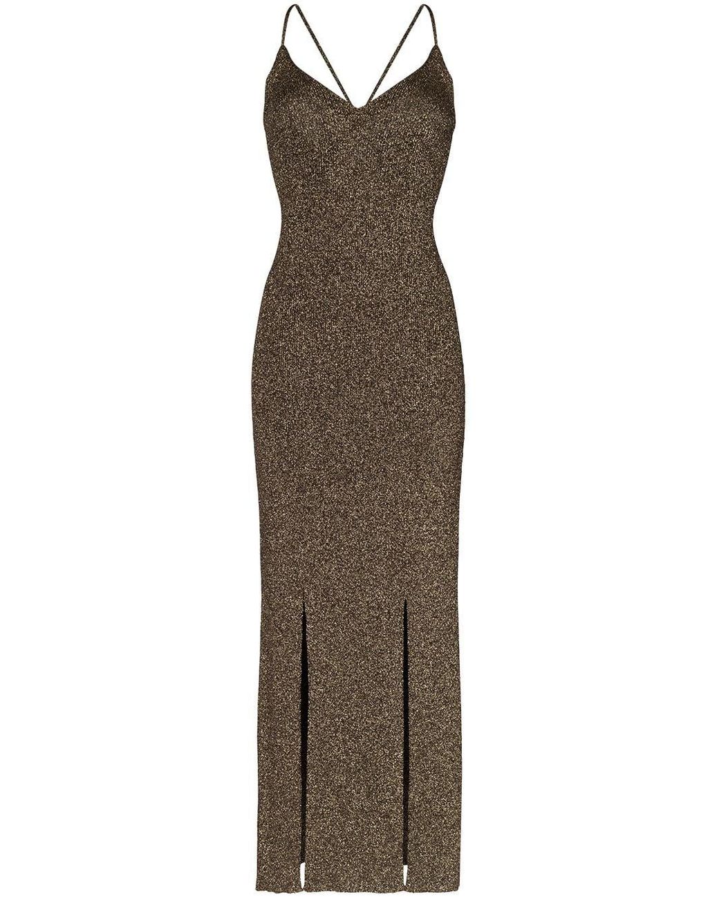 Ganni Tie-back Lurex Slip Dress in Gold 