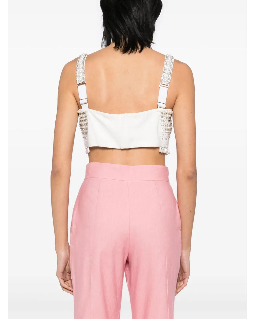 Elisabetta Franchi Natural Pearl Trimmed Cropped Vest