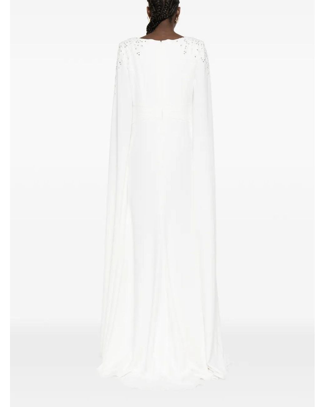 The Couture Club White Embellished Cape Gown