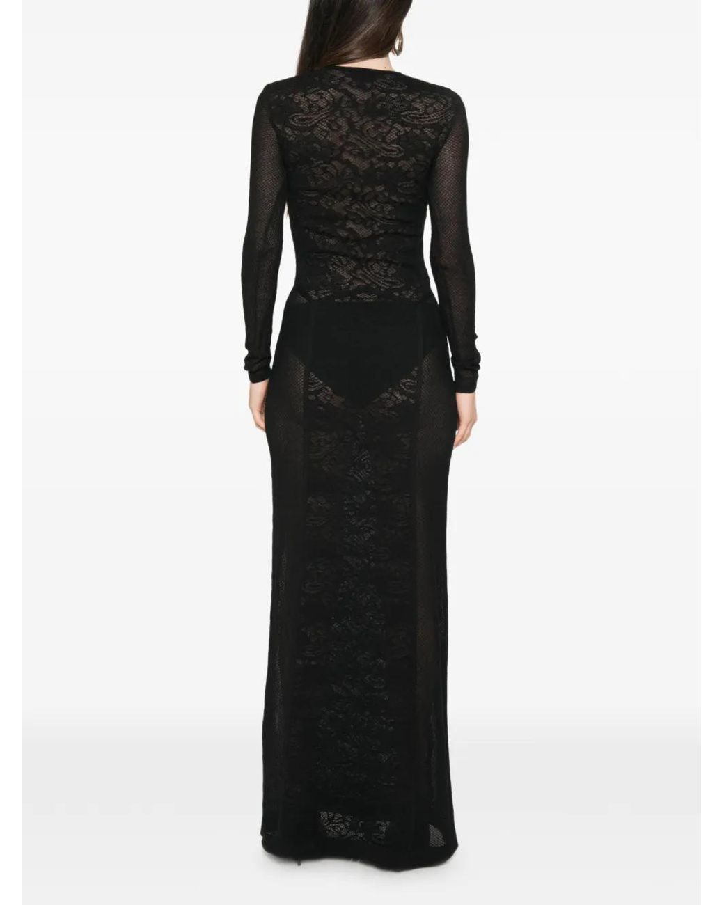 Elisabetta Franchi Black Carpet Dress Made Of Lace And Mesh Fabric