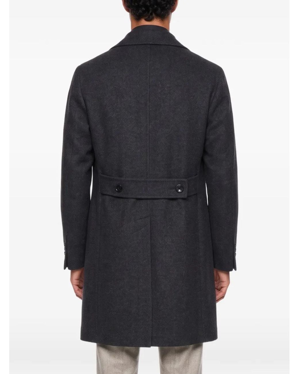 Tagliatore Black Double-Breasted Herringbone Coat for men
