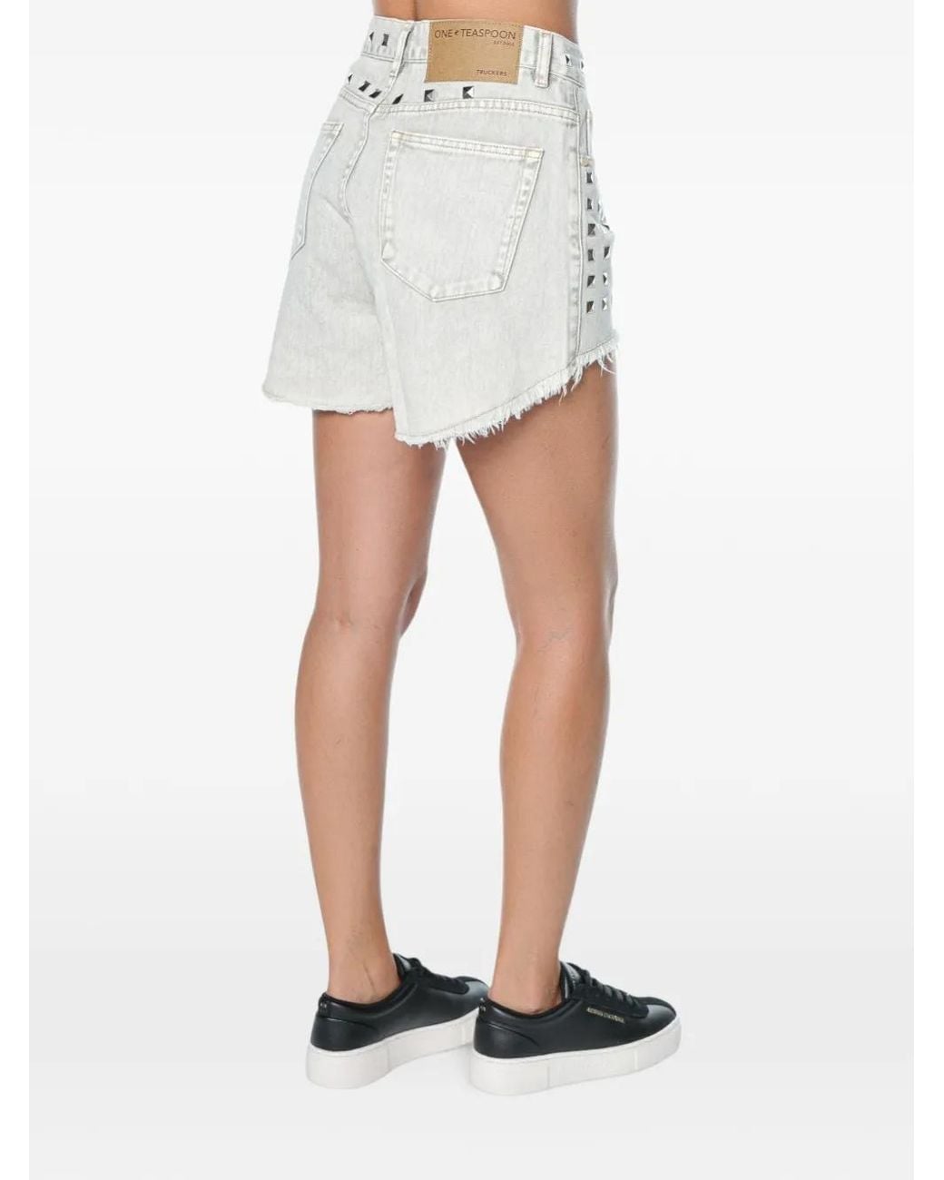 One Teaspoon White Truckers Studded Denim Shorts