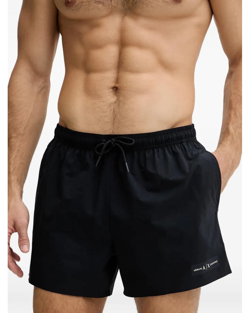ARMANI EXCHANGE Black Logo-Print Drawstring Swim Shorts for men
