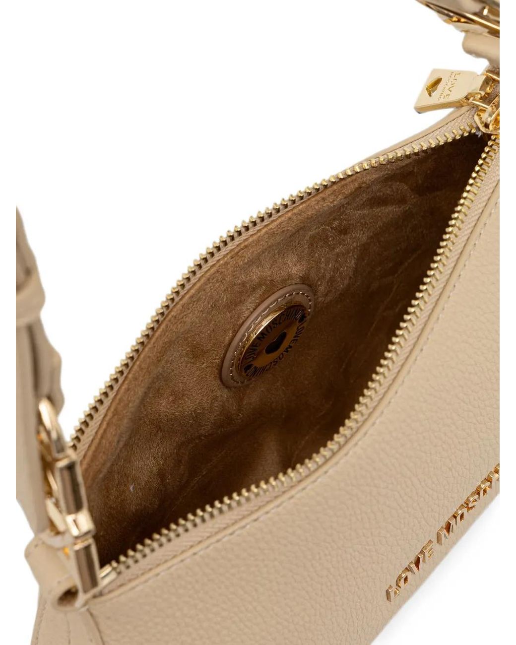 Love Moschino Natural Logo-Plaque Pebbled Shoulder Bag