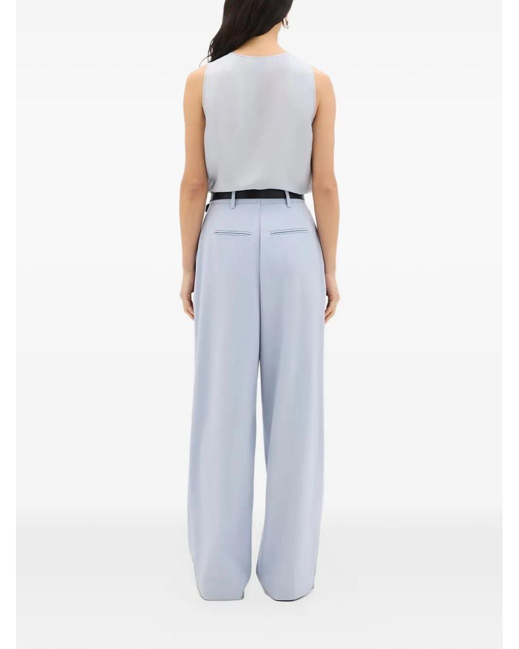 Another Tomorrow White Pleated Tailored Trousers