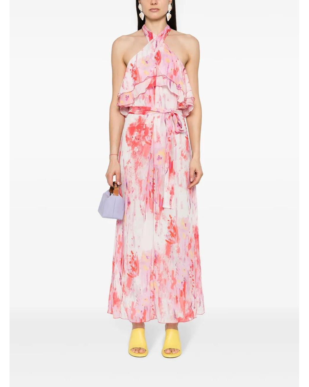 MSGM Pink Floral-Print Maxi Dress