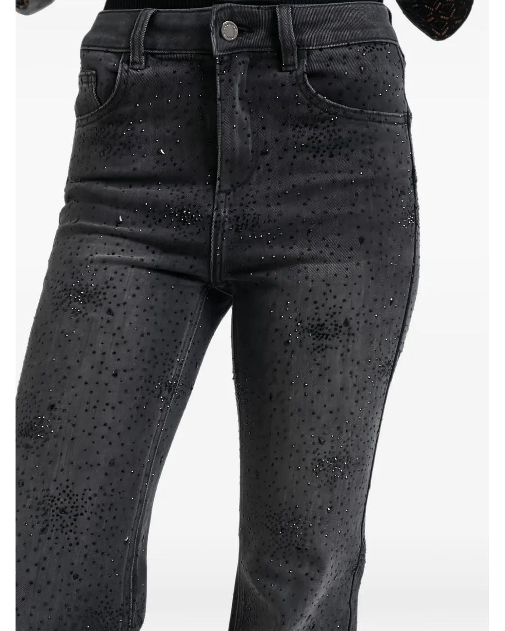Liu Jo Black Rhinestone-Embellished Flared Jeans