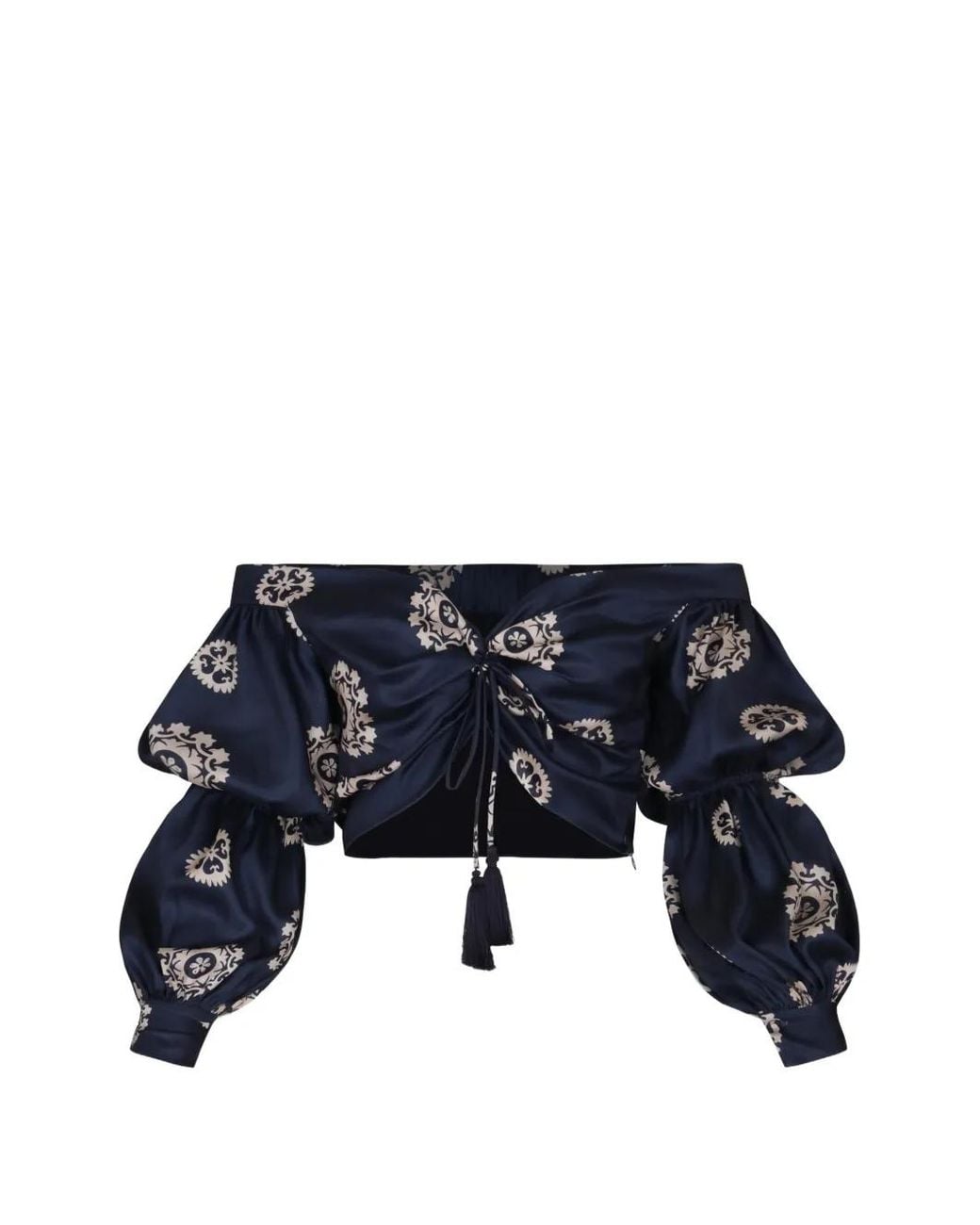 ANDRES OTALORA Blue Blouse Crop À Épaules Dénudées Zinu