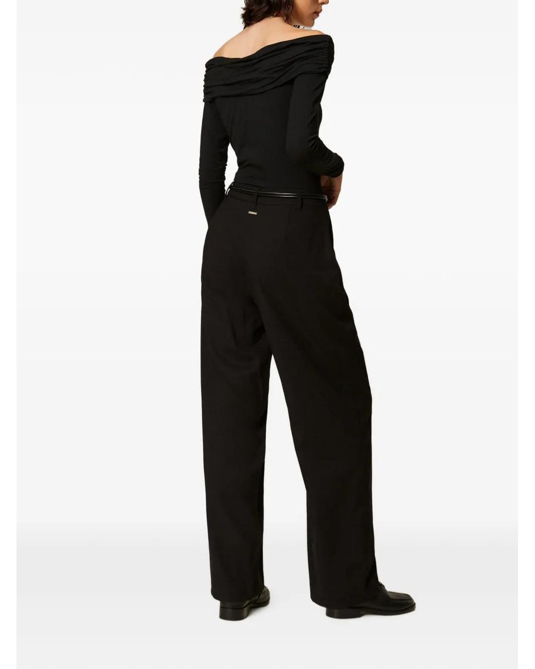 Twinset Black Jumpsuit With Draping And Belt