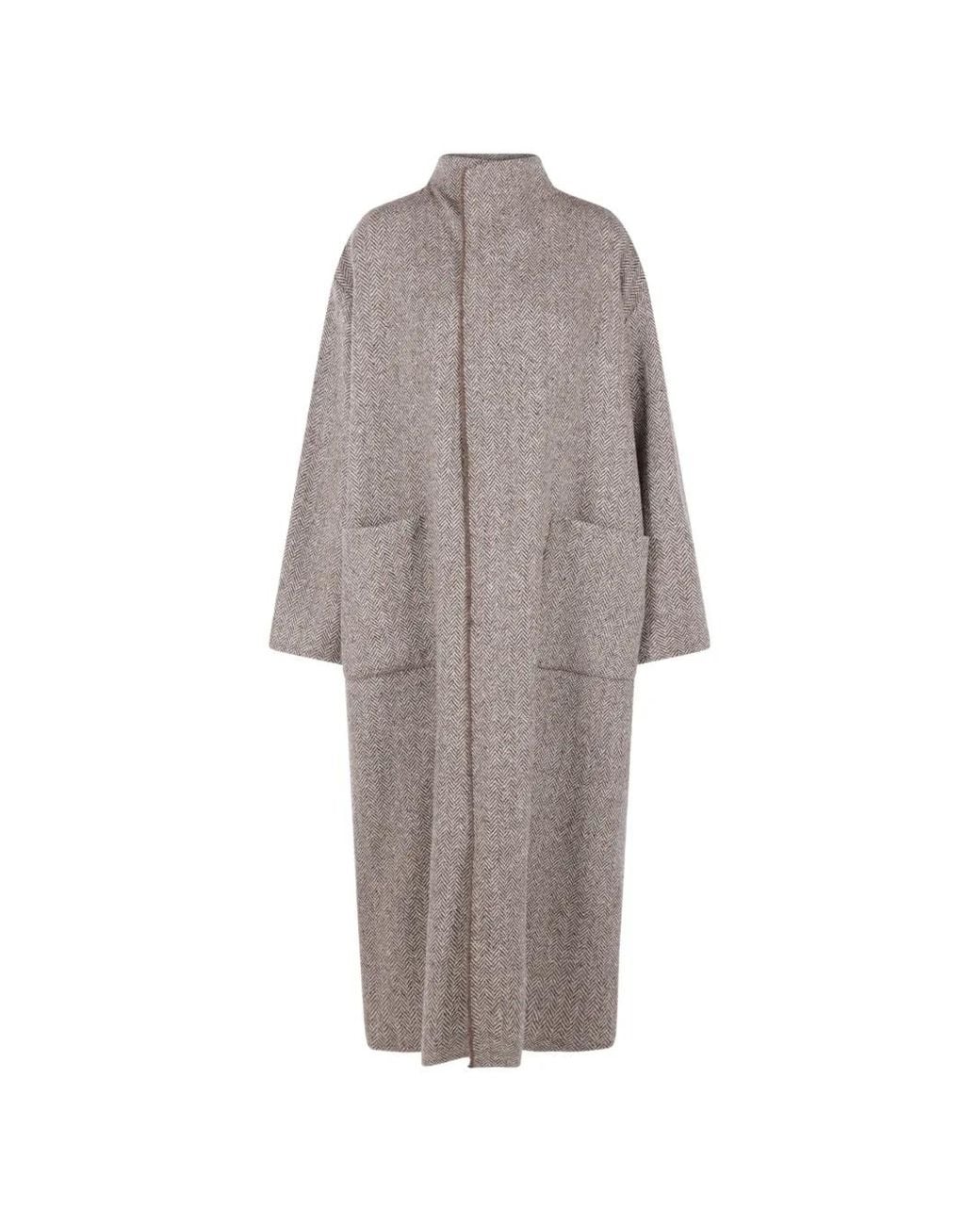 Dusan Gray High-Neck Herringbone Coat