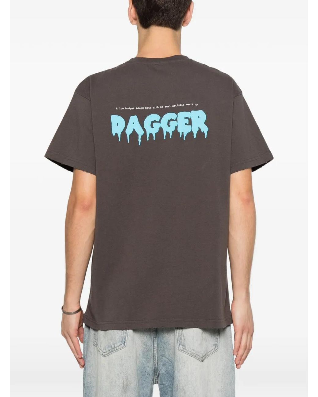 DAGGER Gray Graphic-Print Distressed T-Shirt for men