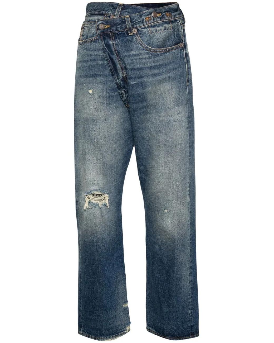 R13 Blue Crossover Distressed Skinny Jeans