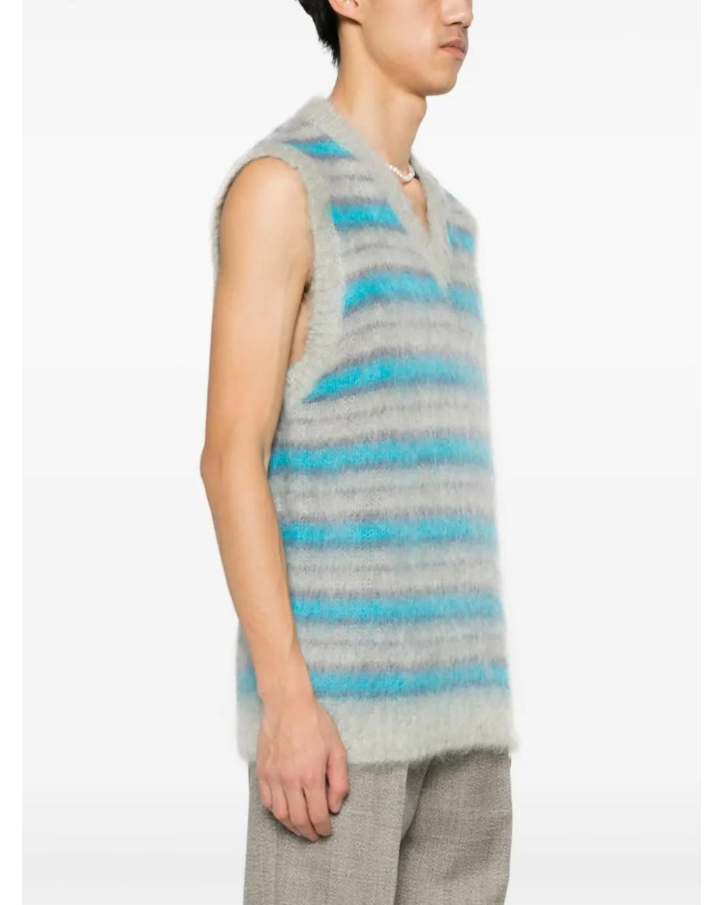 Marni Blue Striped-Pattern Knitted Vest for men