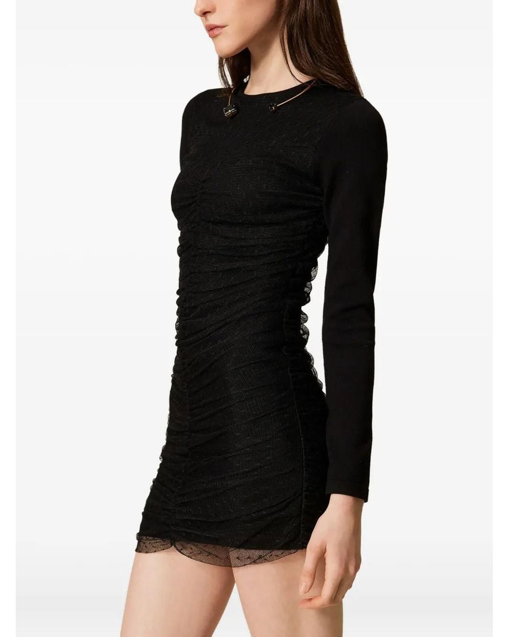 Twinset Black Tulle-Paneled Knitted Dress