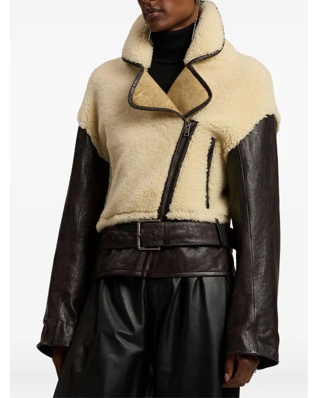 Ralph Lauren Black Silvester Lamb-Shearling Moto Jacket