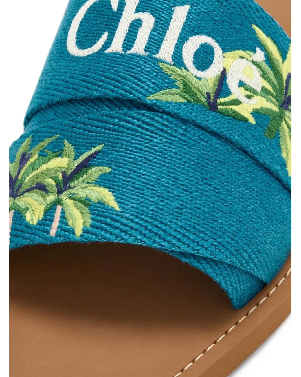 Chloé Blue Woody Logo-Embroidered Flat Sandals