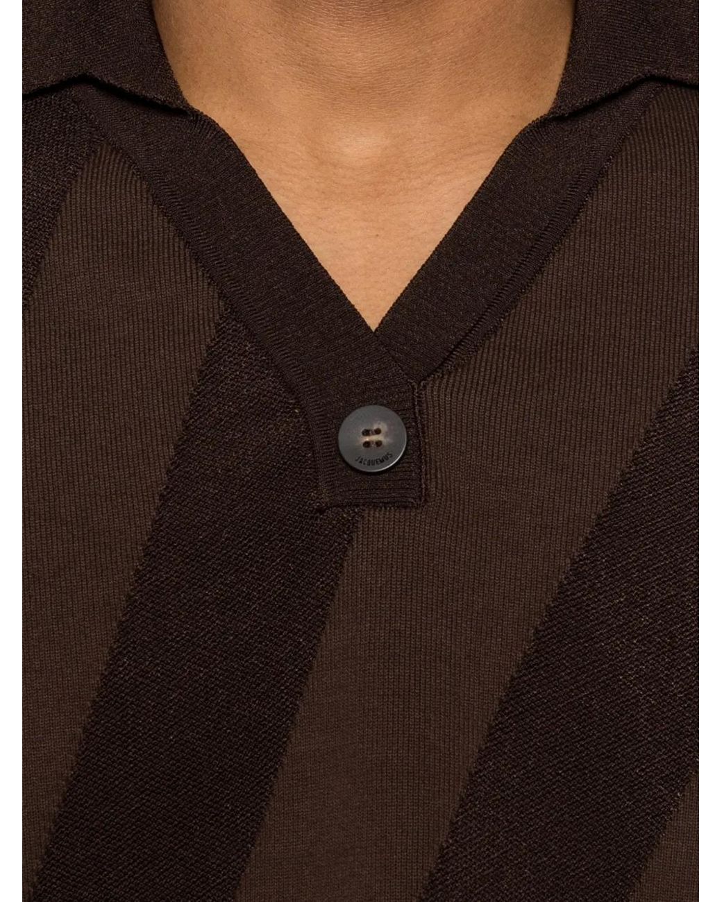 Jacquemus Brown Stripped V-Neck Polo Shirt for men