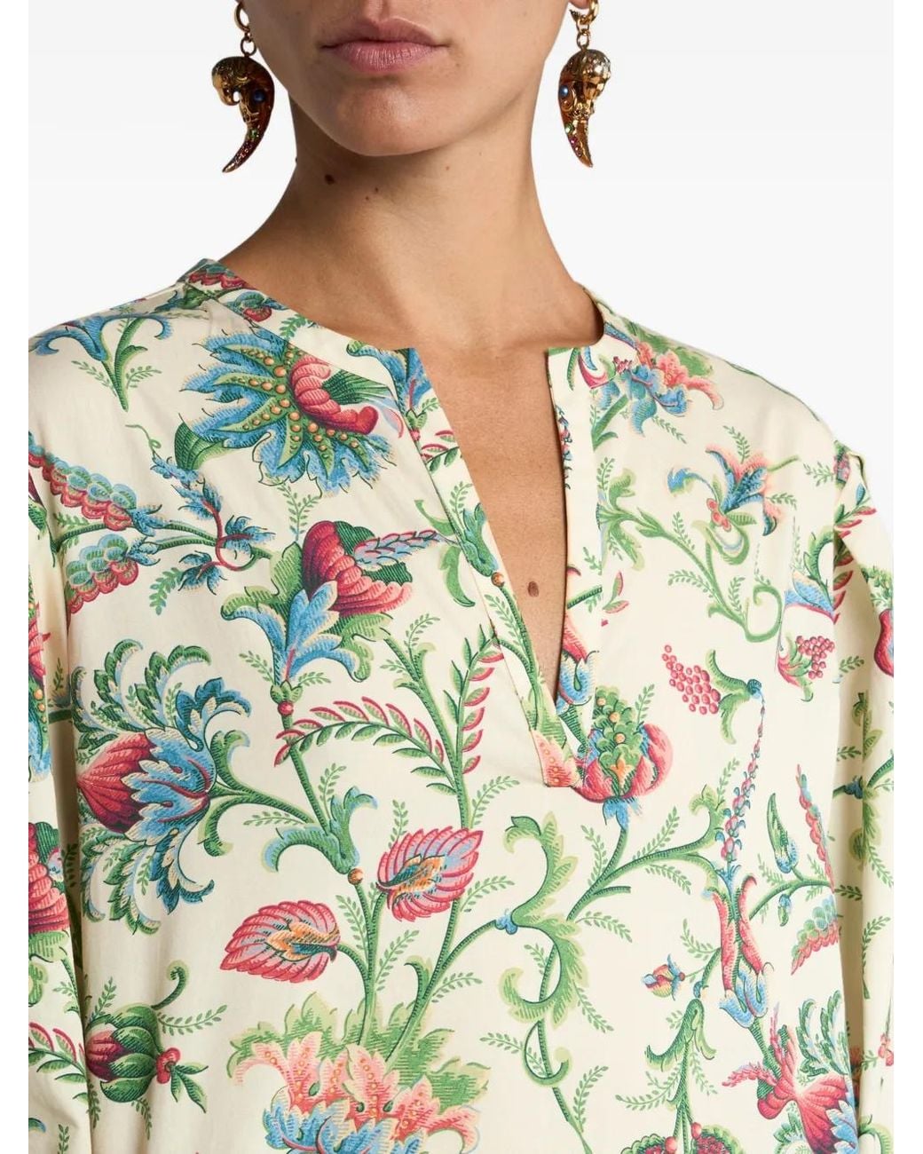 Etro Natural Cotton Blouse With Floral Motif