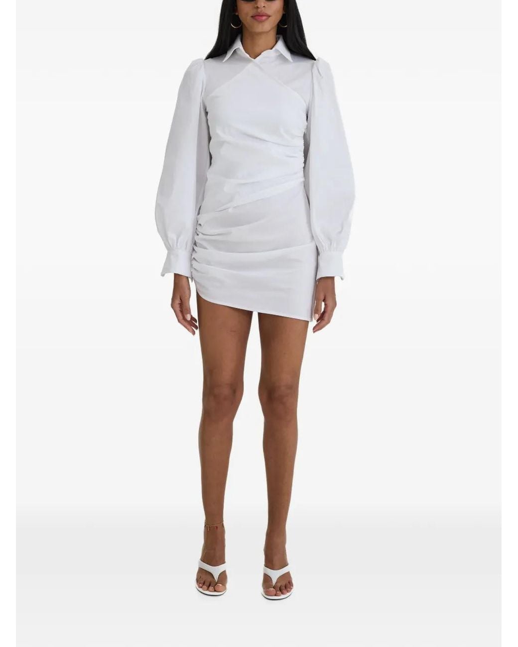 MOOS STUDIO White Ruched Long-Sleeve Dress