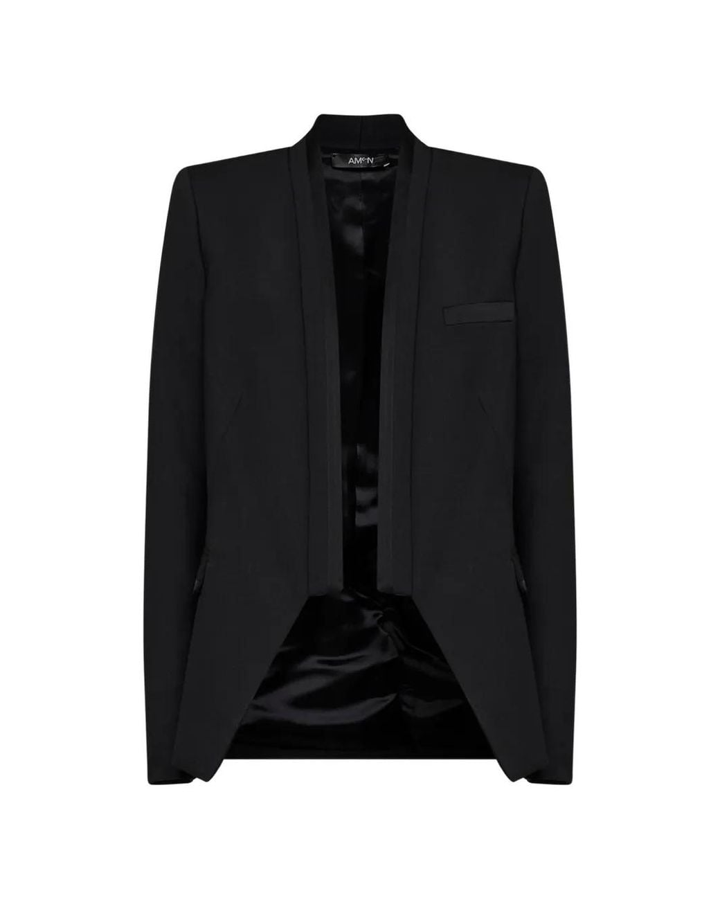 Amen Black Satin-Trim Open-Front Jacket