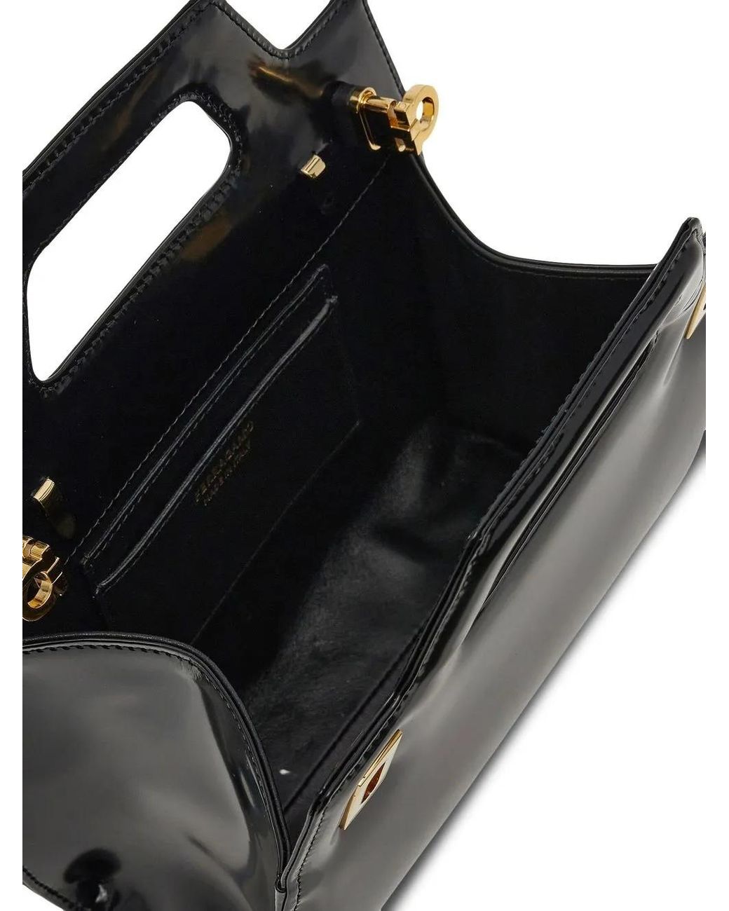 Ferragamo Black Calf Leather Mini Tote Handbag With Top Handle For Ss24