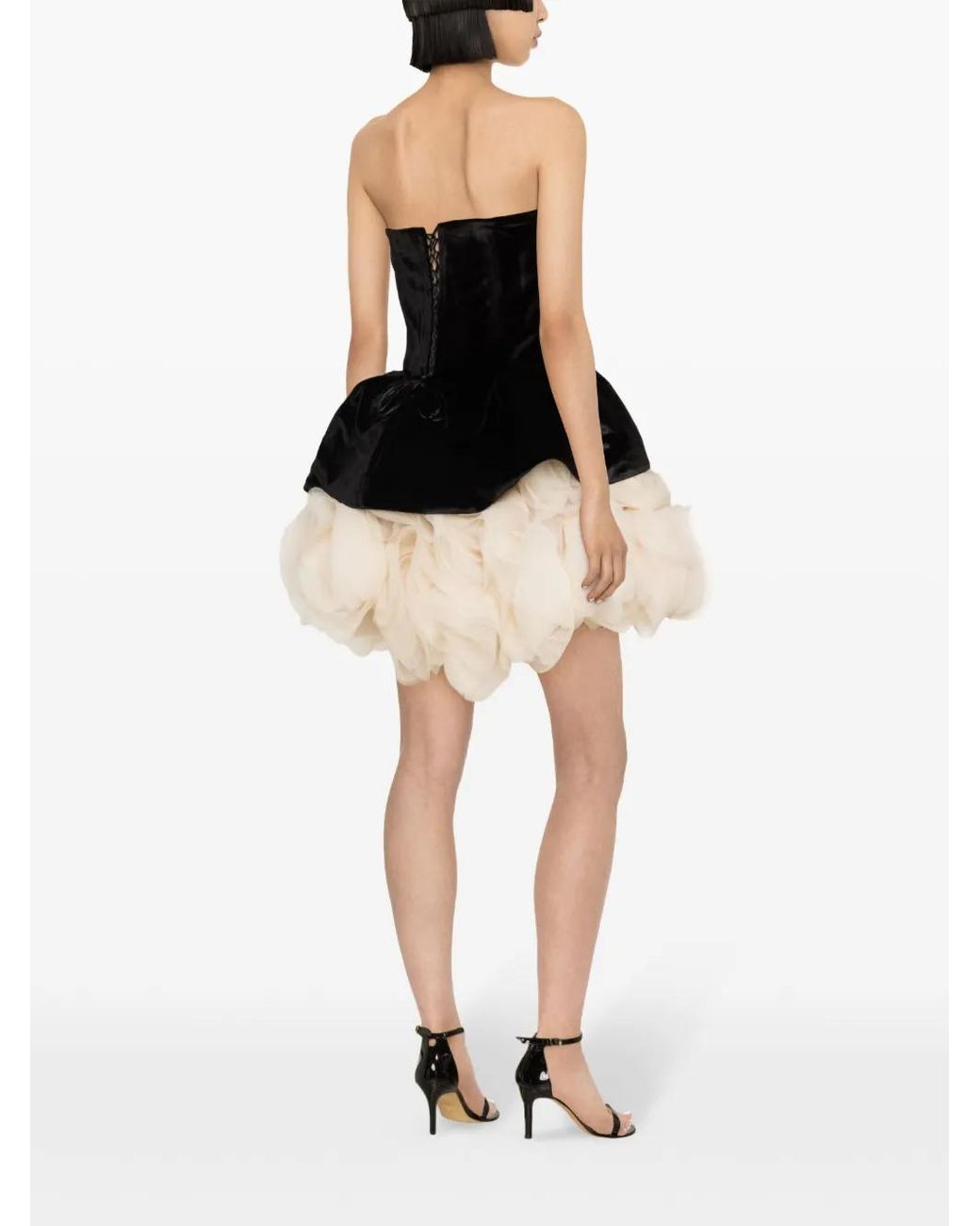 Ana Radu Black Petal-Layered Velvet Mini Dress