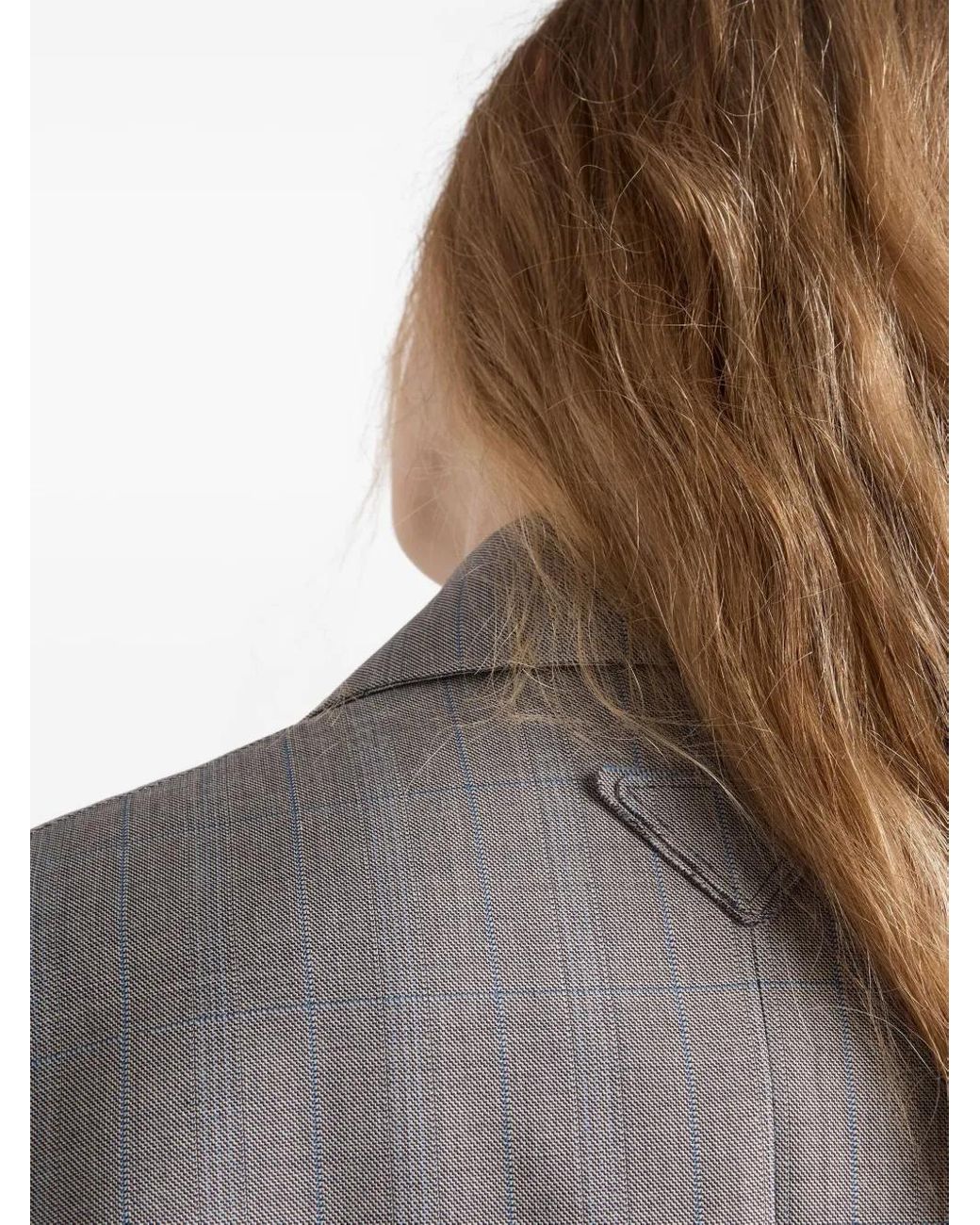 Prada Gray Checked Notched-Lapel Blazer