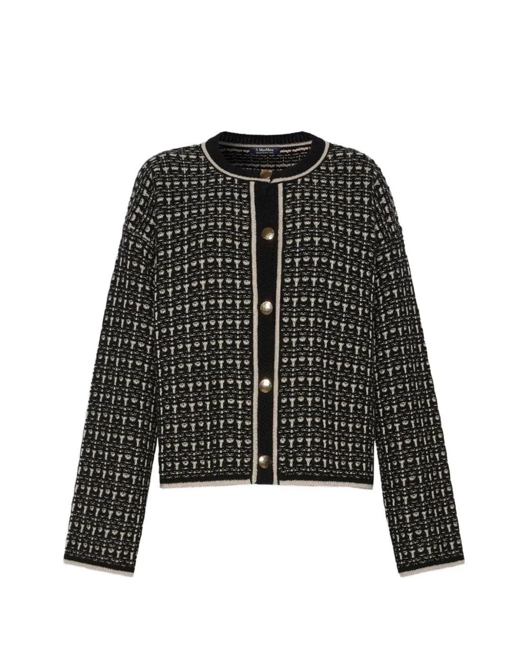 Max Mara Black Boxy Jacquard-Knit Cardigan