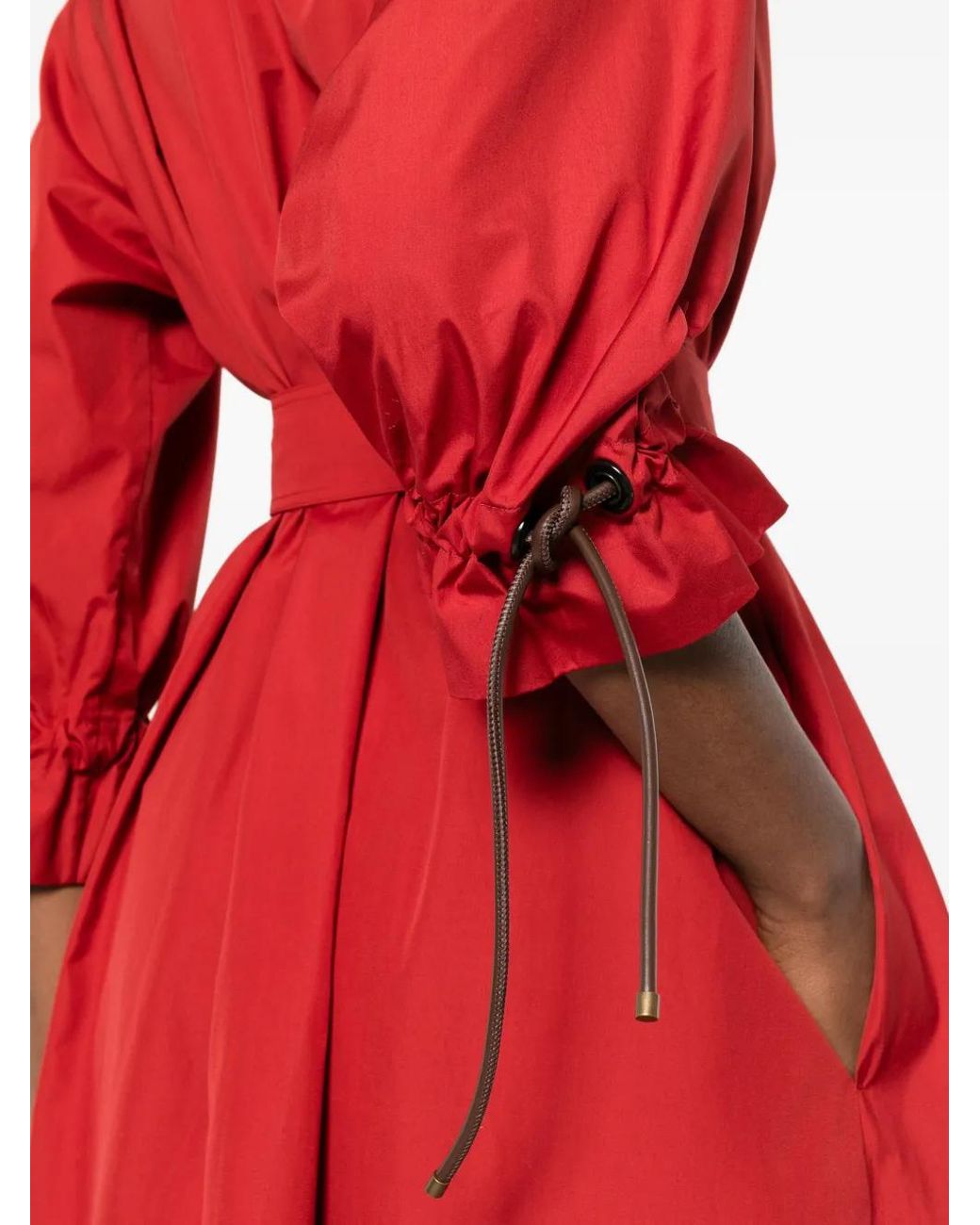 Max Mara Red "Mirto" Cotton Popeline Midi Dress