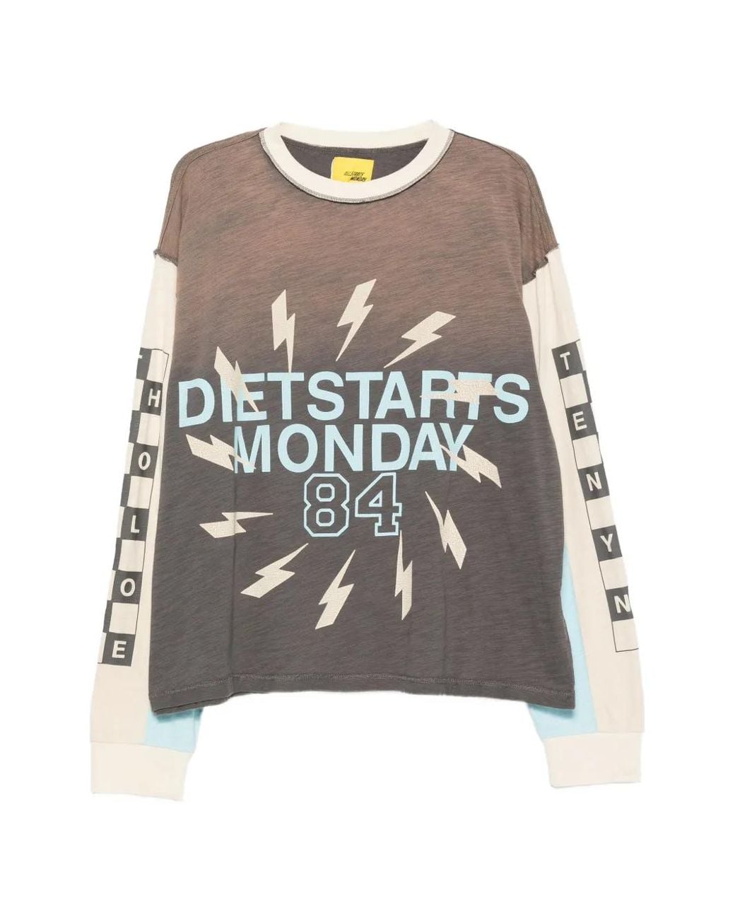 DIET STARTS MONDAY Gray Graphic-Print Panelled Long-Sleeved T-Shirt for men