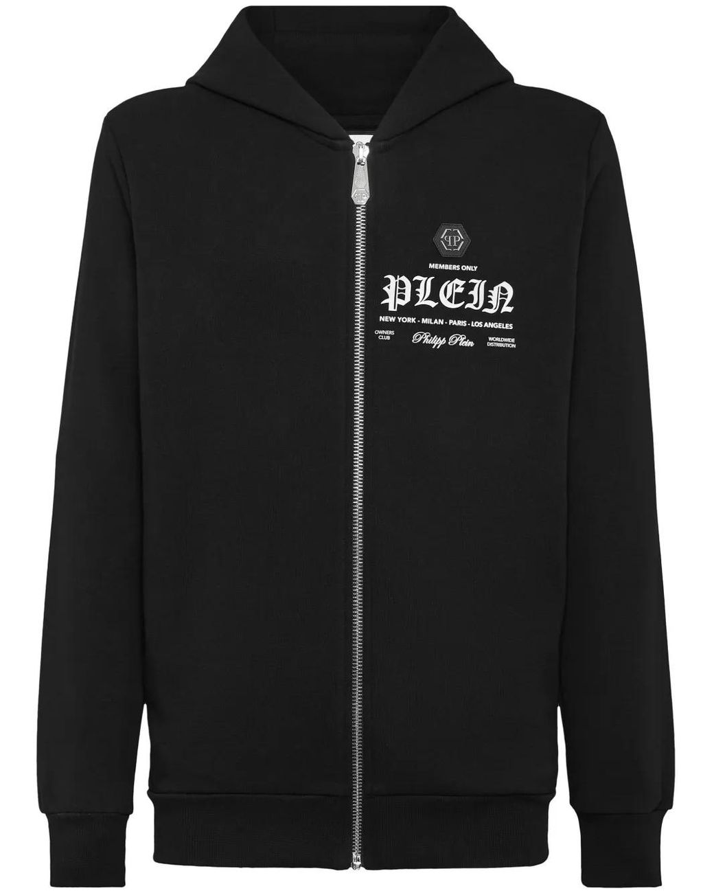 Philipp Plein Black Logo-Print Zipped Hoodie for men