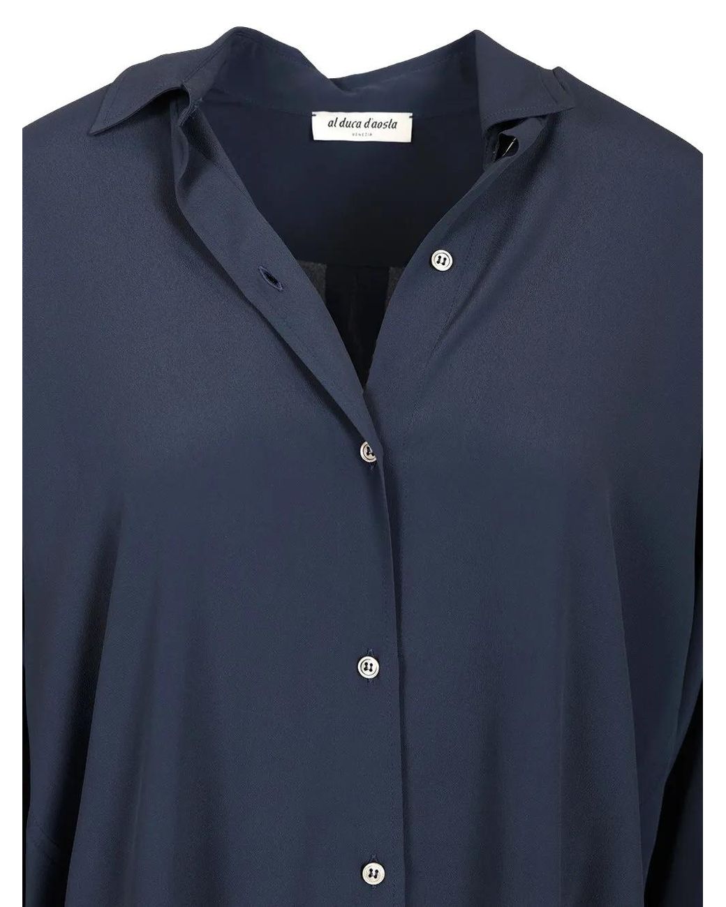 Al Duca D'aosta Blue Oversized Silk Shirt