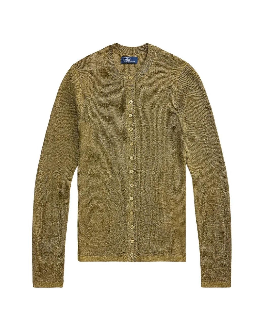 Polo Ralph Lauren Green Ribbed Metallic Cardigan