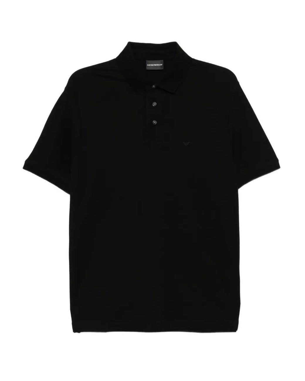 Emporio Armani Black Logo-Embroidered Cotton Polo Shirt for men